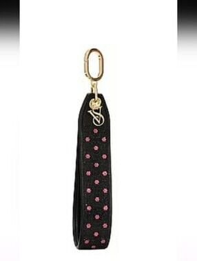 🌸*Victoria's Secret* Wristlet In Black SPARKLING Pink Rhinestone Flowers🌸